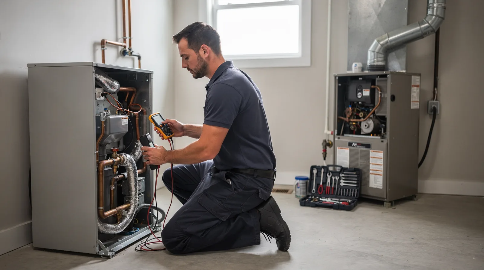 Heat pump repair involves diagnosing both refrigeration and airside components, while traditional systems focus