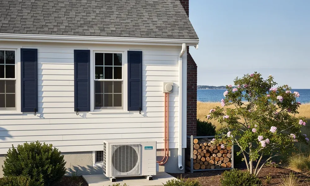 A heat pump heats and cools a Cape Cod home with one system, and most